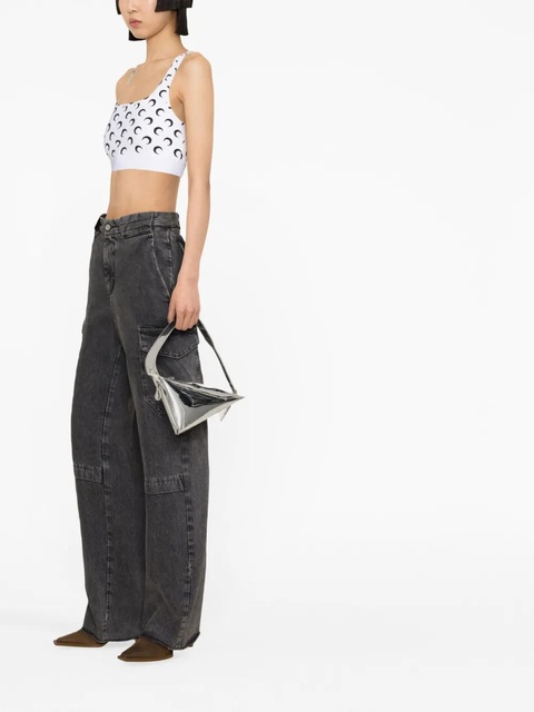 Marine Serre Crescent Moon-print crop top - White - zdjęcie produktu nr 2