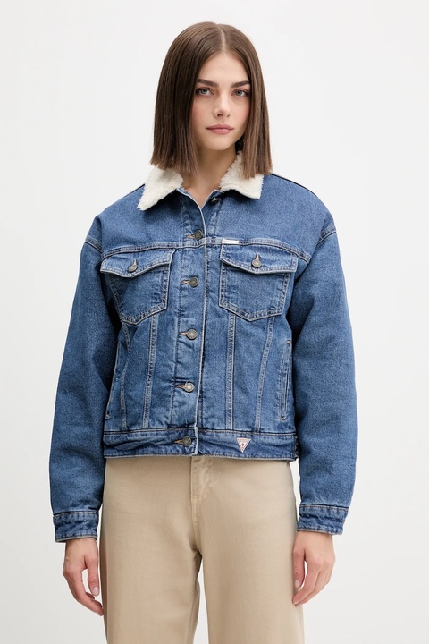Guess Jeans kurtka jeansowa kolor niebieski przejściowa oversize W4BN64 D5CC3 - zdjęcie produktu nr 1