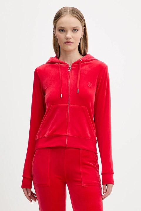 Juicy Couture bluza damska kolor czerwony z kapturem gładka JCAP176 - zdjęcie produktu nr 1