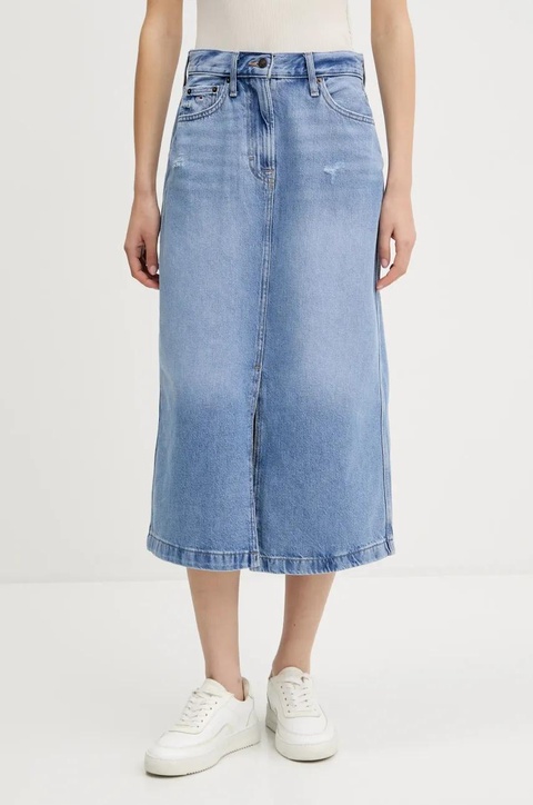 Tommy Jeans spódnica jeansowa kolor niebieski midi prosta DW0DW21292 - zdjęcie produktu nr 1
