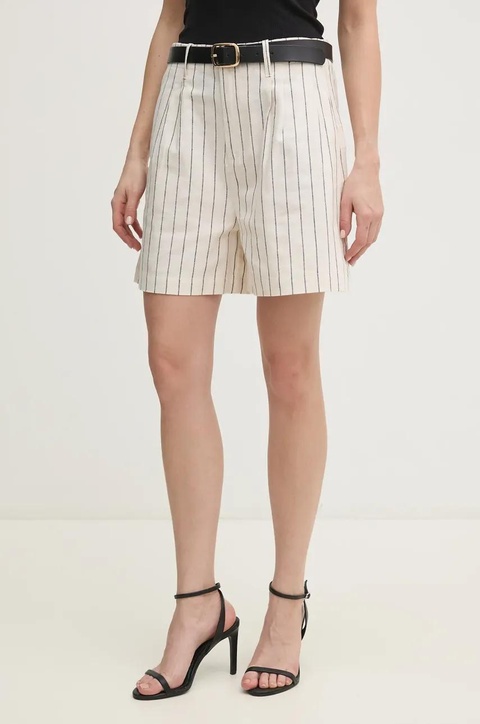 Pepe Jeans szorty lniane HENAR damskie kolor beżowy wzorzyste high waist PL801163 - zdjęcie produktu nr 1