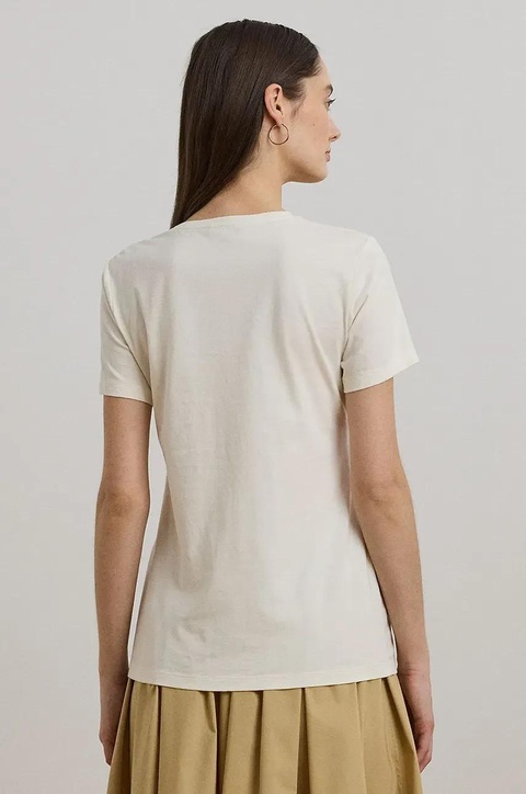 Lauren Ralph Lauren t-shirt bawełniany damski kolor beżowy 200963950 - zdjęcie produktu nr 2
