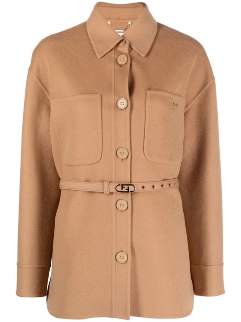 FENDI logo-buckle single-breasted coat - Brown - zdjęcie produktu nr 1
