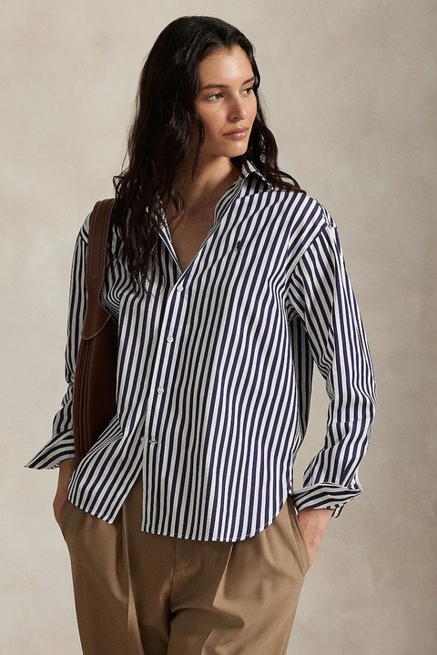 Polo Ralph Lauren koszula bawełniana damska kolor granatowy relaxed z kołnierzykiem klasycznym 211910743 - zdjęcie produktu nr 1