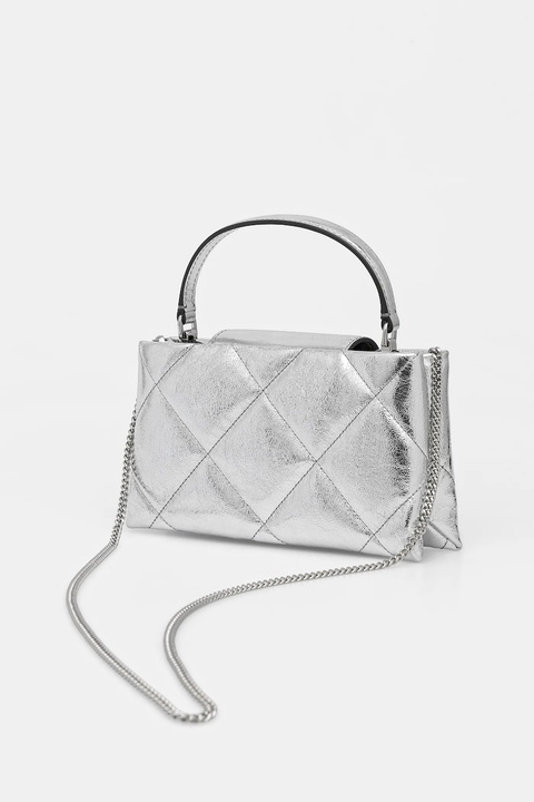 Tory Burch torebka skórzana Kira Diamond kolor srebrny 174998-040 - zdjęcie produktu nr 2