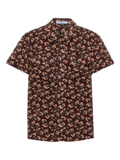 Prada floral-pattern patch-pocket shirt - Brown - zdjęcie produktu nr 1