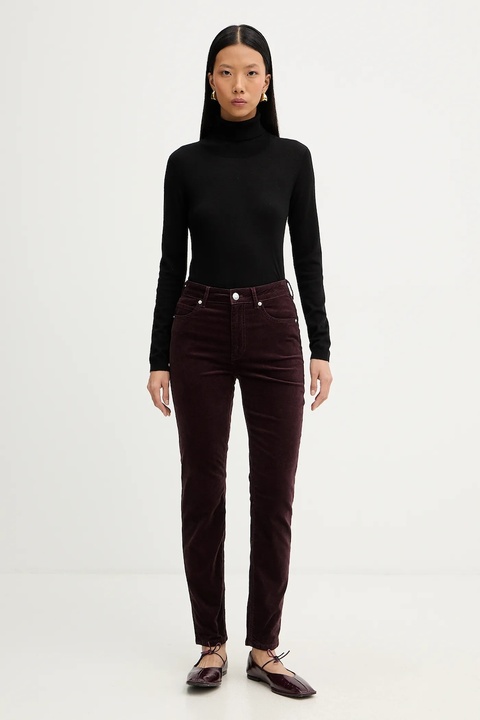 Marc O'Polo spodnie damskie kolor bordowy dopasowane high waist 511096811111 - zdjęcie produktu nr 2