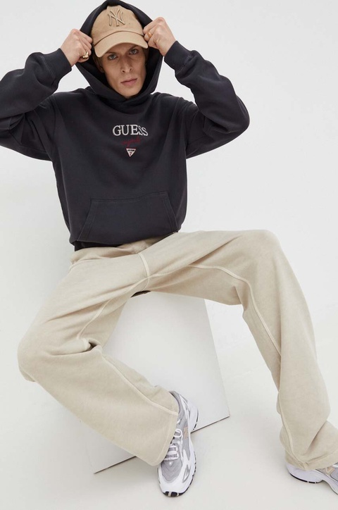 Guess Originals bluza kolor szary z kapturem z aplikacją - zdjęcie produktu nr 2