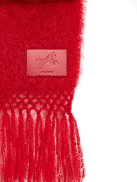 Jil Sander horse-patch fringed scarf - Red - zdjęcie produktu nr 1