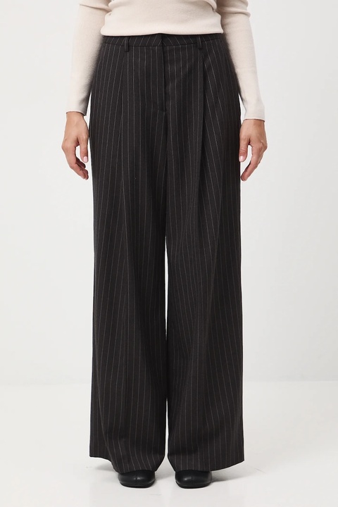 Medicine spodnie z domieszką wełny damskie kolor szary szerokie high waist - zdjęcie produktu nr 1