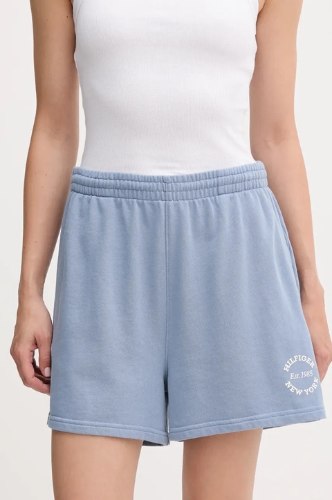 Tommy Hilfiger szorty damskie kolor niebieski z nadrukiem high waist UW0UW05794 - zdjęcie produktu nr 1