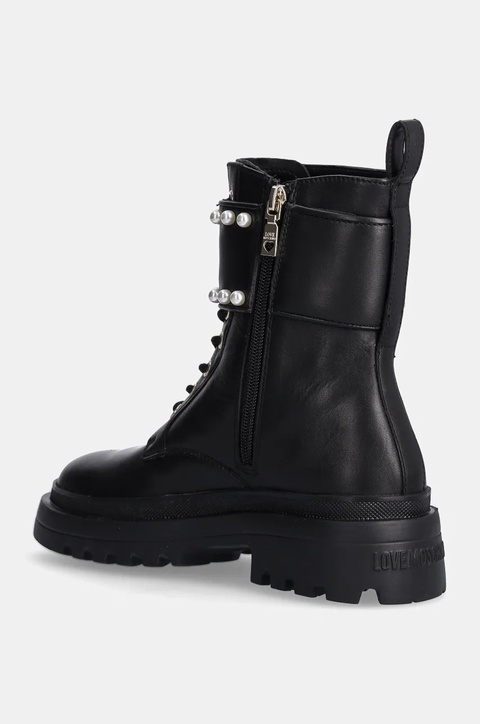 Love Moschino botki skórzane damskie kolor czarny na płaskim obcasie JA24235G0LIA0000 - zdjęcie produktu nr 2