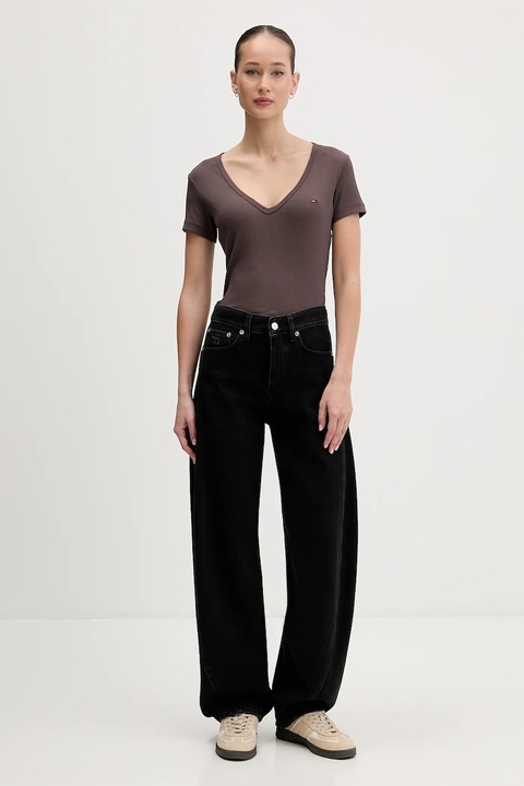 Tommy Jeans t-shirt damski kolor brązowy DW0DW17385 - zdjęcie produktu nr 2