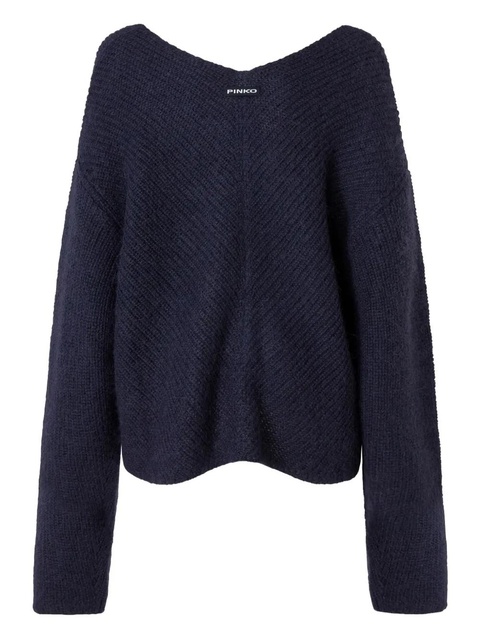 PINKO herringbone-pattern V-neck jumper - Blue - zdjęcie produktu nr 1