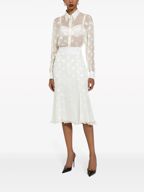 Dolce & Gabbana monogram-jacquard semi-sheered shirt - White - zdjęcie produktu nr 2