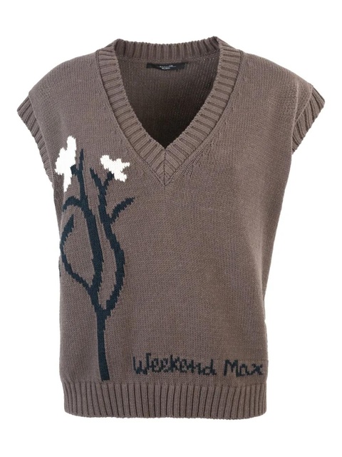 Weekend Max Mara floral-embroidered V-neck sweater - Brown - zdjęcie produktu nr 1