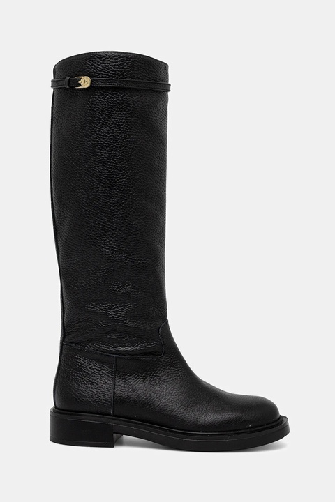 Pollini kozaki skórzane damskie kolor czarny na płaskim obcasie SA26083G0NTD0000 - zdjęcie produktu nr 2