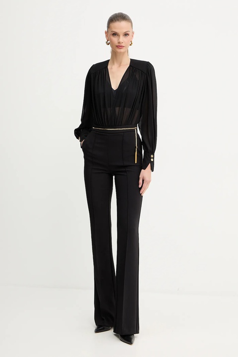 Elisabetta Franchi spodnie damskie kolor czarny dzwony high waist PA14157E2 - zdjęcie produktu nr 2