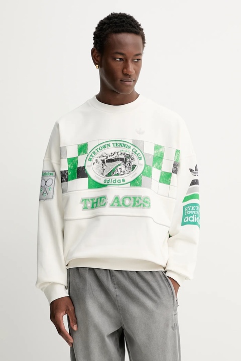 adidas Originals bluza bawełniana Court Crew damska kolor biały z kapturem wzorzysta JW0149 - zdjęcie produktu nr 1