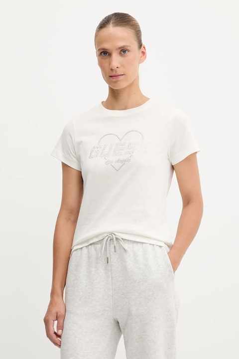 Guess t-shirt bawełniany NARCISO damski kolor beżowy V5GI10 K9RM1 - zdjęcie produktu nr 1