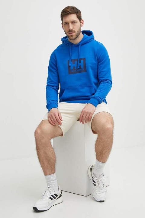Helly Hansen bluza bawełniana kolor niebieski z kapturem z nadrukiem 53289 - zdjęcie produktu nr 2