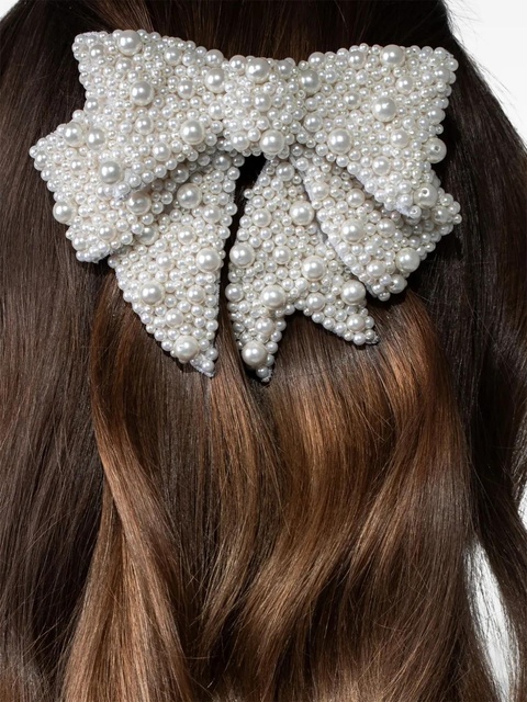 Jennifer Behr Bianca pearl embellished bow barrette - Neutrals - zdjęcie produktu nr 2