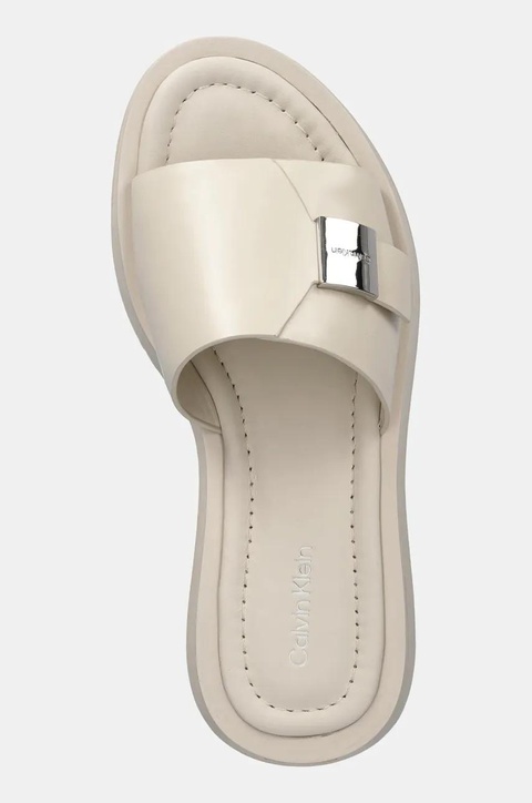 Calvin Klein klapki skórzane FLATFORM SLIDE W/CK HW - LTH damskie kolor beżowy na platformie HW0HW02368 - zdjęcie produktu nr 2