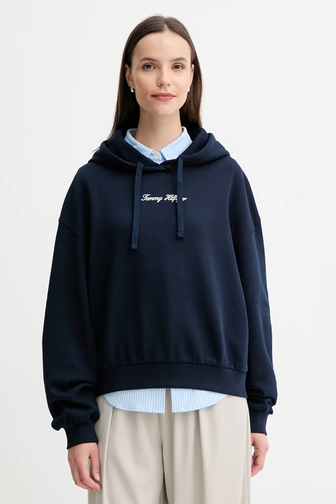 Tommy Hilfiger bluza damska kolor granatowy z kapturem z nadrukiem WW0WW47459 - zdjęcie produktu nr 1