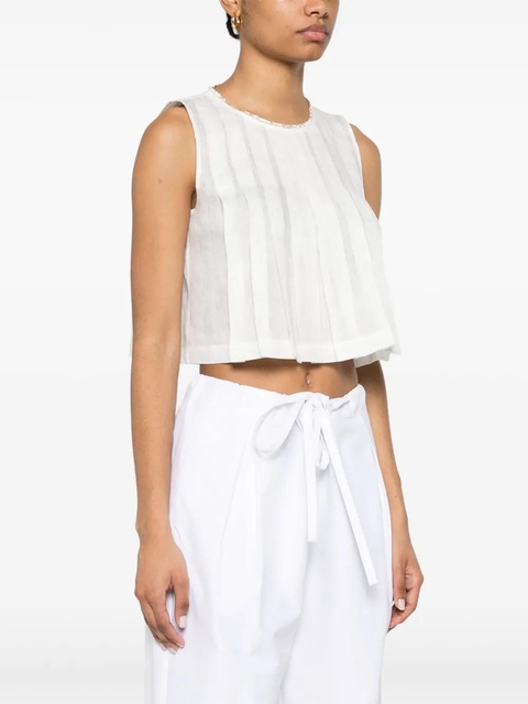 SANDRO pleated rhinestone-neck crop top - White - zdjęcie produktu nr 2
