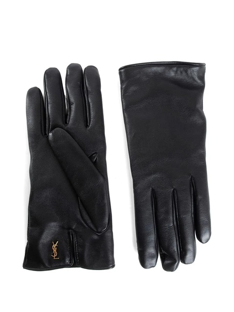 Saint Laurent logo-plaque leather gloves - Black - zdjęcie produktu nr 1