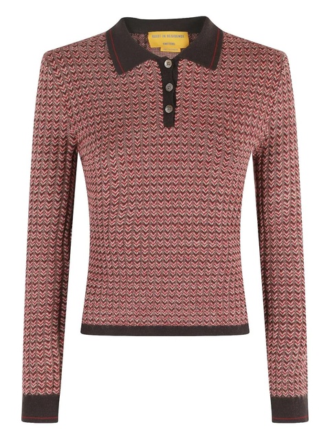 Guest In Residence patterned polo top - Red - zdjęcie produktu nr 1