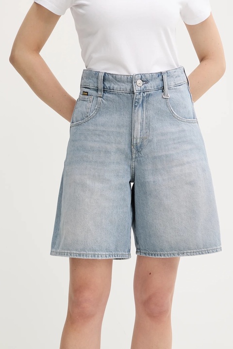 G-Star szorty jeansowe damskie kolor niebieski gładkie high waist D26582-D943 - zdjęcie produktu nr 1