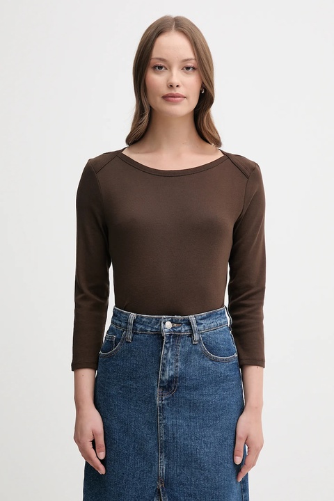 United Colors of Benetton longsleeve bawełniany kolor brązowy 3GA2E16A1 - zdjęcie produktu nr 1