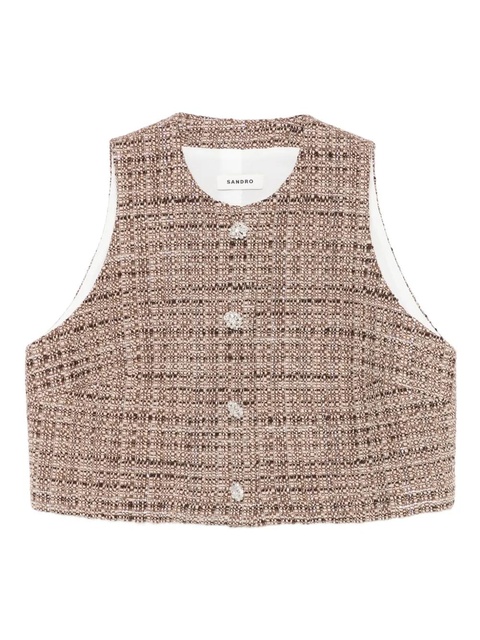 SANDRO tweed button-embellished sleeveless top - Brown - zdjęcie produktu nr 1
