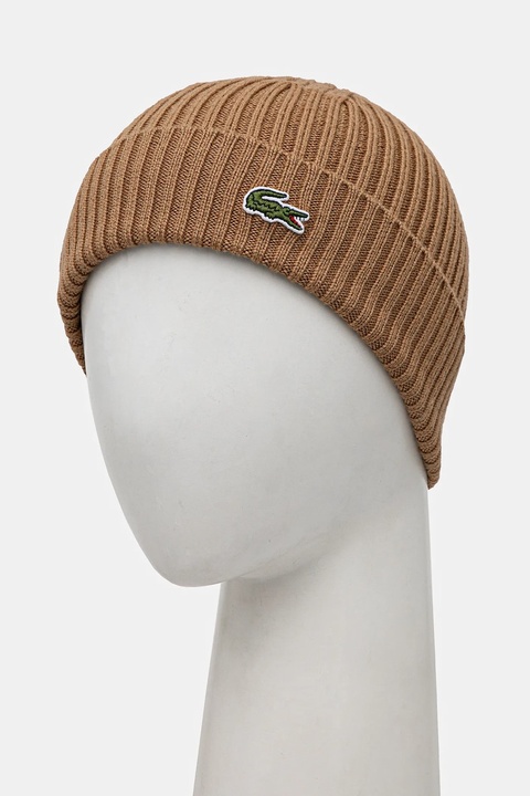 Lacoste czapka wełniana kolor brązowy z cienkiej dzianiny wełniana RB0001 - zdjęcie produktu nr 2