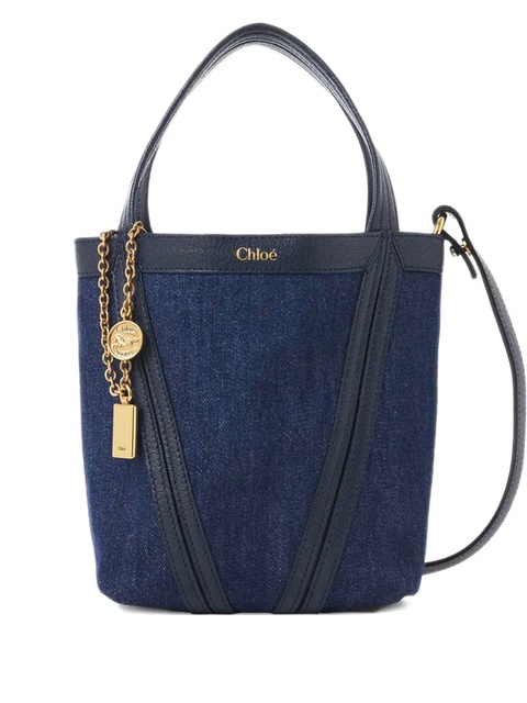 Chloé small Spin denim tote bag - Blue - zdjęcie produktu nr 1