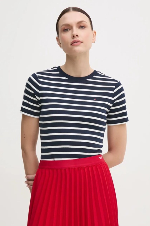 Tommy Hilfiger t-shirt bawełniany damski kolor niebieski WW0WW40587 - zdjęcie produktu nr 1