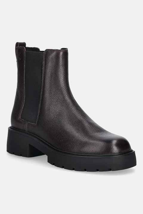 Calvin Klein sztyblety skórzane CHUNKY CHELSEA BOOT LTH kolor bordowy na płaskim obcasie YW0YW02072 - zdjęcie produktu nr 1