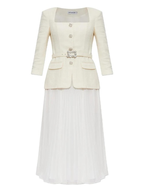 Self-Portrait embellished pleated midi dress - White - zdjęcie produktu nr 1
