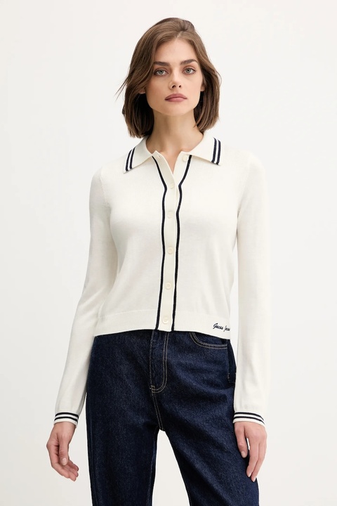 Guess Jeans kardigan z domieszką wełny damski kolor beżowy lekki W5YR32 Z3HO2 - zdjęcie produktu nr 1