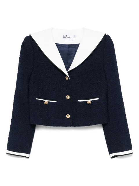 Self-Portrait bouclé cropped jacket - Blue - zdjęcie produktu nr 1