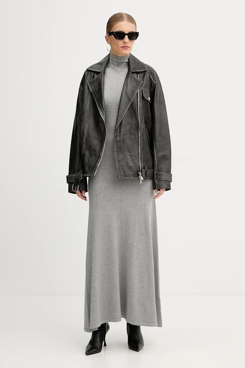 Pinko ramoneska skórzana kolor czarny przejściowa oversize 105369 A23U - zdjęcie produktu nr 1