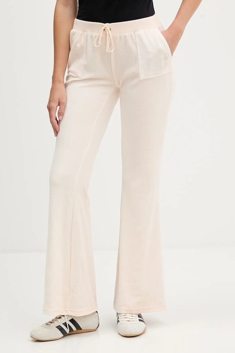 Juicy Couture spodnie dresowe welurowe CAISA LOW RISE PANT damskie kolor beżowy gładkie JCSEBJ008G - zdjęcie produktu nr 1