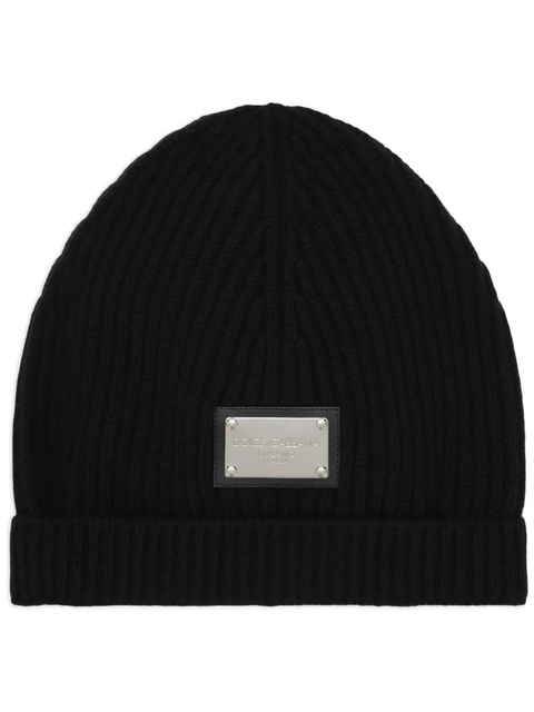 Dolce & Gabbana logo-plaque ribbed beanie - Black - zdjęcie produktu nr 1