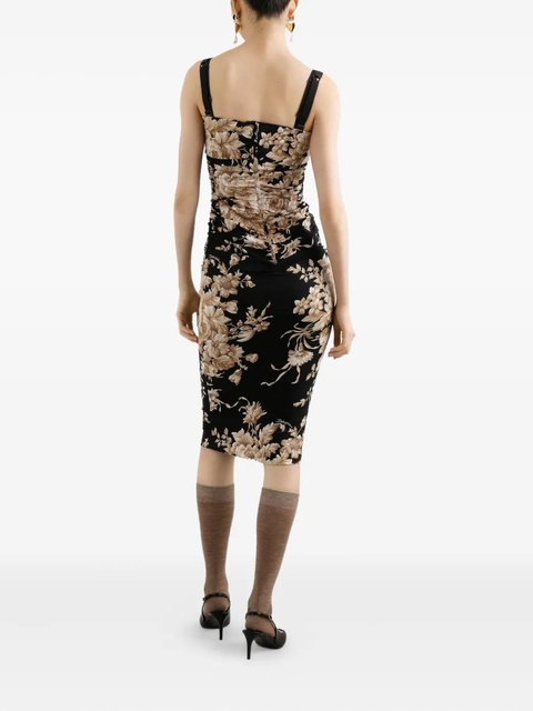 Dolce & Gabbana floral-print ruched midi dress - Black - zdjęcie produktu nr 1