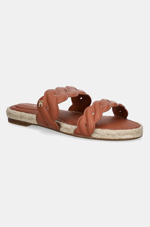 Tommy Hilfiger klapki skórzane LEATHER ROPE ESPADRILLE MULE damskie kolor brązowy FW0FW08503 - zdjęcie produktu nr 1