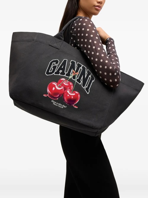 GANNI shopper XXL CHERRY printed tote bag - Black - zdjęcie produktu nr 2