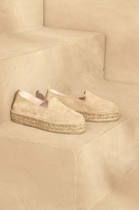 Manebi espadryle zamszowe Hamptons Double Sole Espadrilles kolor beżowy na platformie K 1.1 D0 - zdjęcie produktu nr 2
