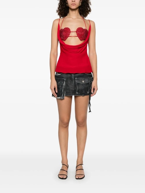Blumarine rhinestone-embellished georgette top - Red - zdjęcie produktu nr 2