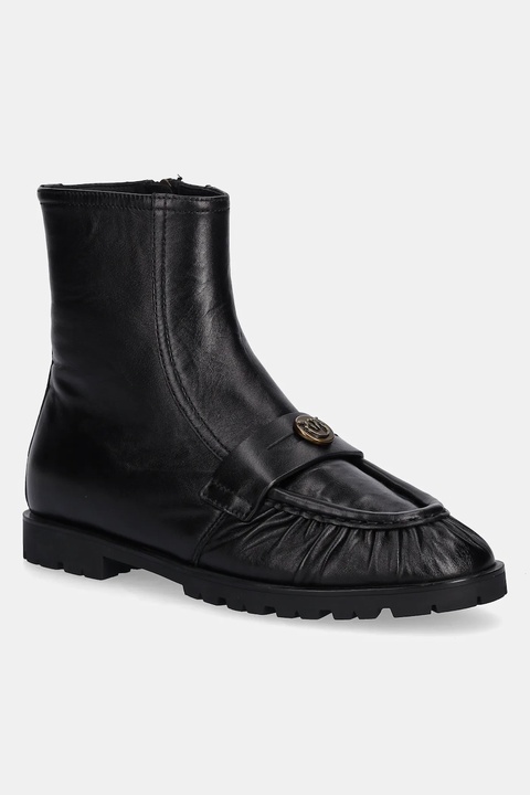 Pinko botki skórzane Nora 03 damskie kolor czarny na płaskim obcasie SD0437P003Z99 - zdjęcie produktu nr 1